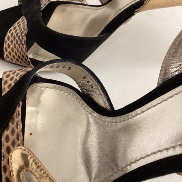 NEW DOLCE AND GABBANA BLACK AND GOLD SUEDE & LEATHER HEELS SANDALS 36.5 US 6 - Picture 5 of 10